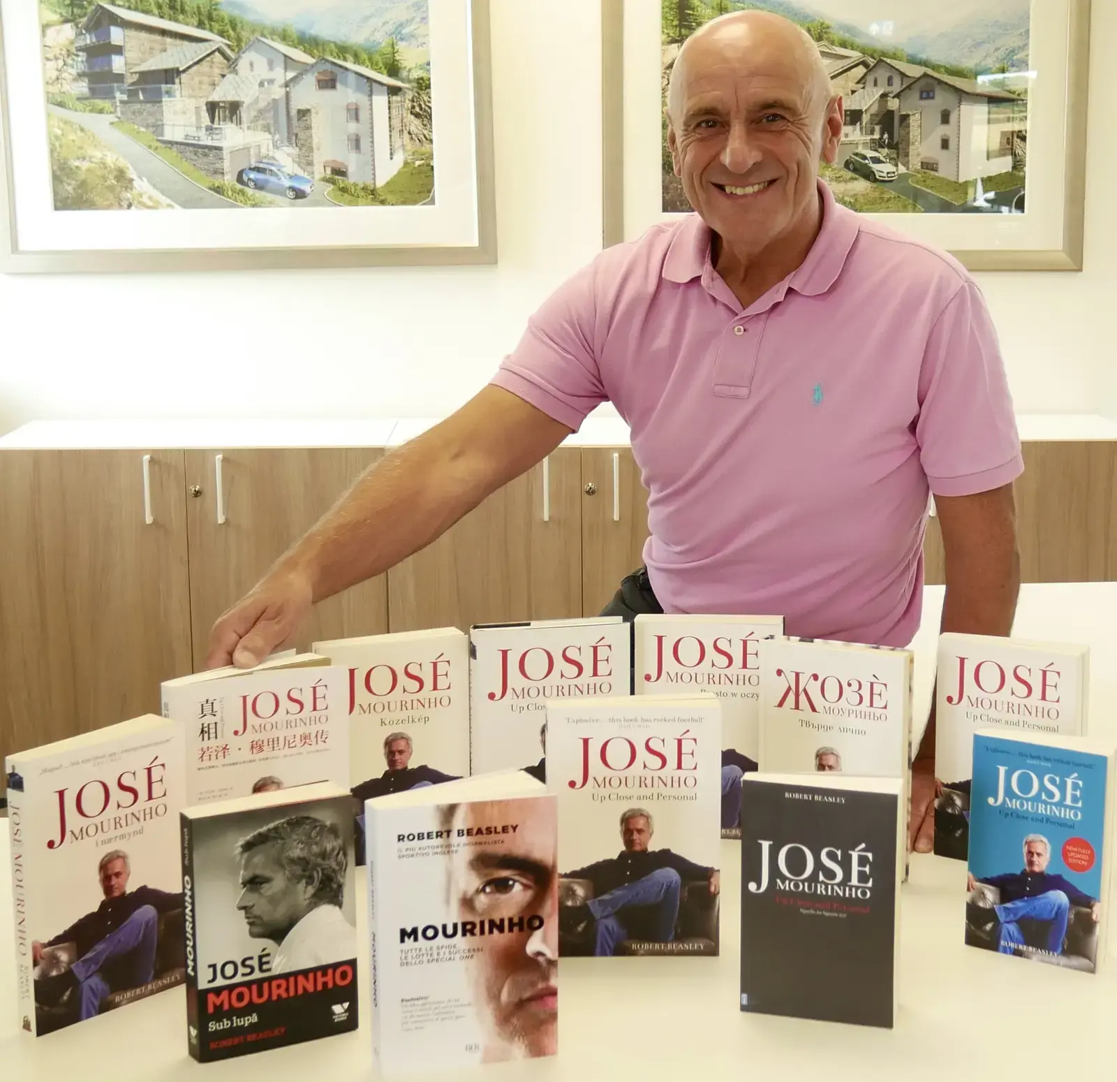 Robert Beasley with international editions of his book, José Mourinho Up Close and Personal